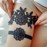Maxbell 2Pcs Wedding Garters for Bride Leg Rings Handmade for Stage Prom Dance Black