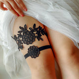 Maxbell 2Pcs Wedding Garters for Bride Leg Rings Handmade for Stage Prom Dance Black