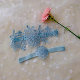 Maxbell 2Pcs Wedding Garters for Bride Leg Rings Handmade for Stage Prom Dance Sky Blue