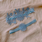 Maxbell 2Pcs Wedding Garters for Bride Leg Rings Handmade for Stage Prom Dance Sky Blue