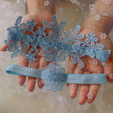 Maxbell 2Pcs Wedding Garters for Bride Leg Rings Handmade for Stage Prom Dance Sky Blue