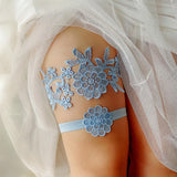 Maxbell 2Pcs Wedding Garters for Bride Leg Rings Handmade for Stage Prom Dance Sky Blue