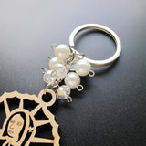 Maxbell 5Pcs Baptism Keychain Baptism Souvenir Recuerdos DE Bautizo for Baptism Boy White Beads