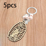 Maxbell 5Pcs Baptism Keychain Baptism Souvenir Recuerdos DE Bautizo for Baptism Boy Pink Beads