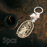 Maxbell 5Pcs Baptism Keychain Baptism Souvenir Recuerdos DE Bautizo for Baptism Boy Pink Beads