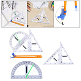 Maxbell Math Geometry Ruler Teaching Aids Schooling Tool for Home School Drawing 4pcs Ruler Compass