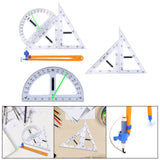 Maxbell Math Geometry Ruler Teaching Aids Schooling Tool for Home School Drawing 4pcs Ruler Compass