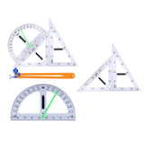 Maxbell Math Geometry Ruler Teaching Aids Schooling Tool for Home School Drawing 4pcs Ruler Compass
