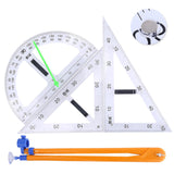 Maxbell Math Geometry Ruler Teaching Aids Schooling Tool for Home School Drawing 4pcs Ruler Compass