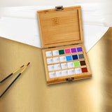 Maxbell Empty Bamboo Paint Palette with Lid Art Palette for Painters Students Studio 24 Grids