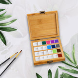 Maxbell Empty Bamboo Paint Palette with Lid Art Palette for Painters Students Studio 24 Grids
