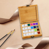 Maxbell Empty Bamboo Paint Palette with Lid Art Palette for Painters Students Studio 24 Grids