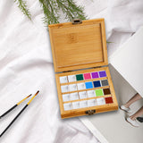 Maxbell Empty Bamboo Paint Palette with Lid Art Palette for Painters Students Studio 24 Grids