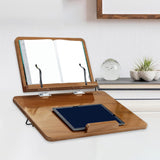 Maxbell Wooden Book Stand Textbooks Page Paper Clips Office Laptop Books Holder Tray Brown