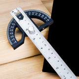 Maxbell Metal Protractor Measure Layout Tool Woodworking Ruler for Engineer Drawing 8inch