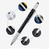Maxbell Multitool Tech Tool Pen Gift Pen for Men Level Gauge Touch Screen Stylus Ruler Black