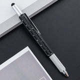 Maxbell Multitool Tech Tool Pen Gift Pen for Men Level Gauge Touch Screen Stylus Ruler Black
