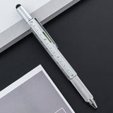Maxbell Multitool Tech Tool Pen Gift Pen for Men Level Gauge Touch Screen Stylus Ruler Argent