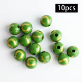 Maxbell 10x Round Beads 16mm Loose Wooden Bead Handmade Pattern Bracelet Art