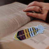Maxbell Handmade Embroidered Bookmark Artistic Feather Bookmarks for School Supplies Yellow