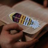 Maxbell Handmade Embroidered Bookmark Artistic Feather Bookmarks for School Supplies Yellow