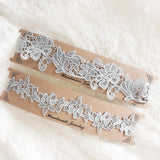Maxbell 2x Bridal Wedding Garters Flower Lace Garter Belt Women Thigh Rings White
