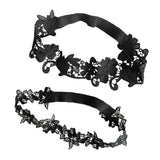 Maxbell 2x Bridal Wedding Garters Flower Lace Garter Belt Women Thigh Rings Black