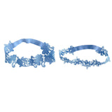 Maxbell 2x Bridal Wedding Garters Flower Lace Garter Belt Women Thigh Rings Blue
