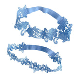 Maxbell 2x Bridal Wedding Garters Flower Lace Garter Belt Women Thigh Rings Blue