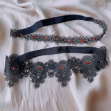Maxbell 2x Wedding Garters Stretch with Rhinestones Leg Rings for Girls Women Bride Black