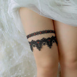 Maxbell 2x Wedding Garters Stretch with Rhinestones Leg Rings for Girls Women Bride Black