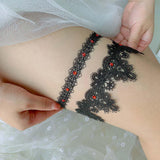 Maxbell 2x Wedding Garters Stretch with Rhinestones Leg Rings for Girls Women Bride Black