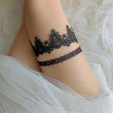 Maxbell 2x Wedding Garters Stretch with Rhinestones Leg Rings for Girls Women Bride Black
