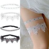 Maxbell 2x Wedding Garters Stretch with Rhinestones Leg Rings for Girls Women Bride White