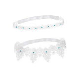 Maxbell 2x Wedding Garters Stretch with Rhinestones Leg Rings for Girls Women Bride White