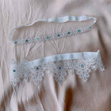 Maxbell 2x Wedding Garters Stretch with Rhinestones Leg Rings for Girls Women Bride White