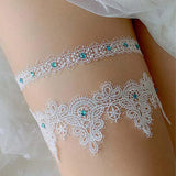 Maxbell 2x Wedding Garters Stretch with Rhinestones Leg Rings for Girls Women Bride White