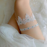 Maxbell 2x Wedding Garters Stretch with Rhinestones Leg Rings for Girls Women Bride White
