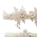 Maxbell 2 Pieces Bridal Garter Wedding Garter Flower Pattern for Birthday Banquet Beige