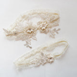 Maxbell 2 Pieces Bridal Garter Wedding Garter Flower Pattern for Birthday Banquet Beige