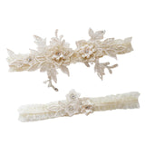 Maxbell 2 Pieces Bridal Garter Wedding Garter Flower Pattern for Birthday Banquet Beige