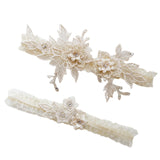 Maxbell 2 Pieces Bridal Garter Wedding Garter Flower Pattern for Birthday Banquet Beige