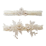 Maxbell 2 Pieces Bridal Garter Wedding Garter Flower Pattern for Birthday Banquet Beige