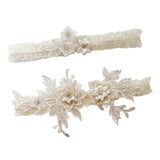 Maxbell 2 Pieces Bridal Garter Wedding Garter Flower Pattern for Birthday Banquet Beige