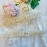 Maxbell 2 Pieces Bridal Garter Wedding Garter Flower Pattern for Birthday Banquet Beige