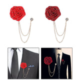 Maxbell Flower Brooch Badge Tassel Chain Suit Decor Elegant Rose Floral Boutonniere Red