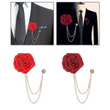 Maxbell Flower Brooch Badge Tassel Chain Suit Decor Elegant Rose Floral Boutonniere Red