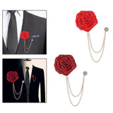 Maxbell Flower Brooch Badge Tassel Chain Suit Decor Elegant Rose Floral Boutonniere Red