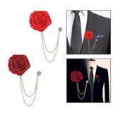 Maxbell Flower Brooch Badge Tassel Chain Suit Decor Elegant Rose Floral Boutonniere Red