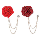 Maxbell Flower Brooch Badge Tassel Chain Suit Decor Elegant Rose Floral Boutonniere Red